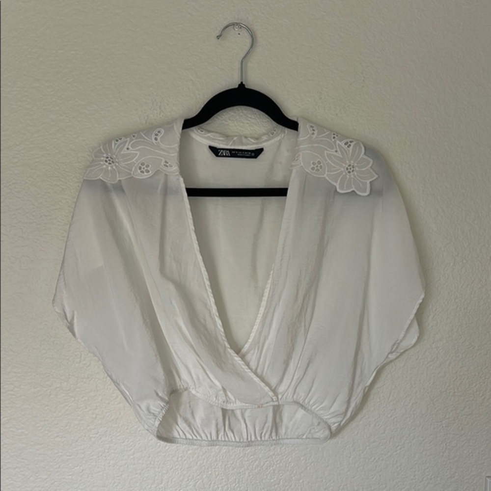 Zara White Embroidered Women's Top like Doen Sezane
